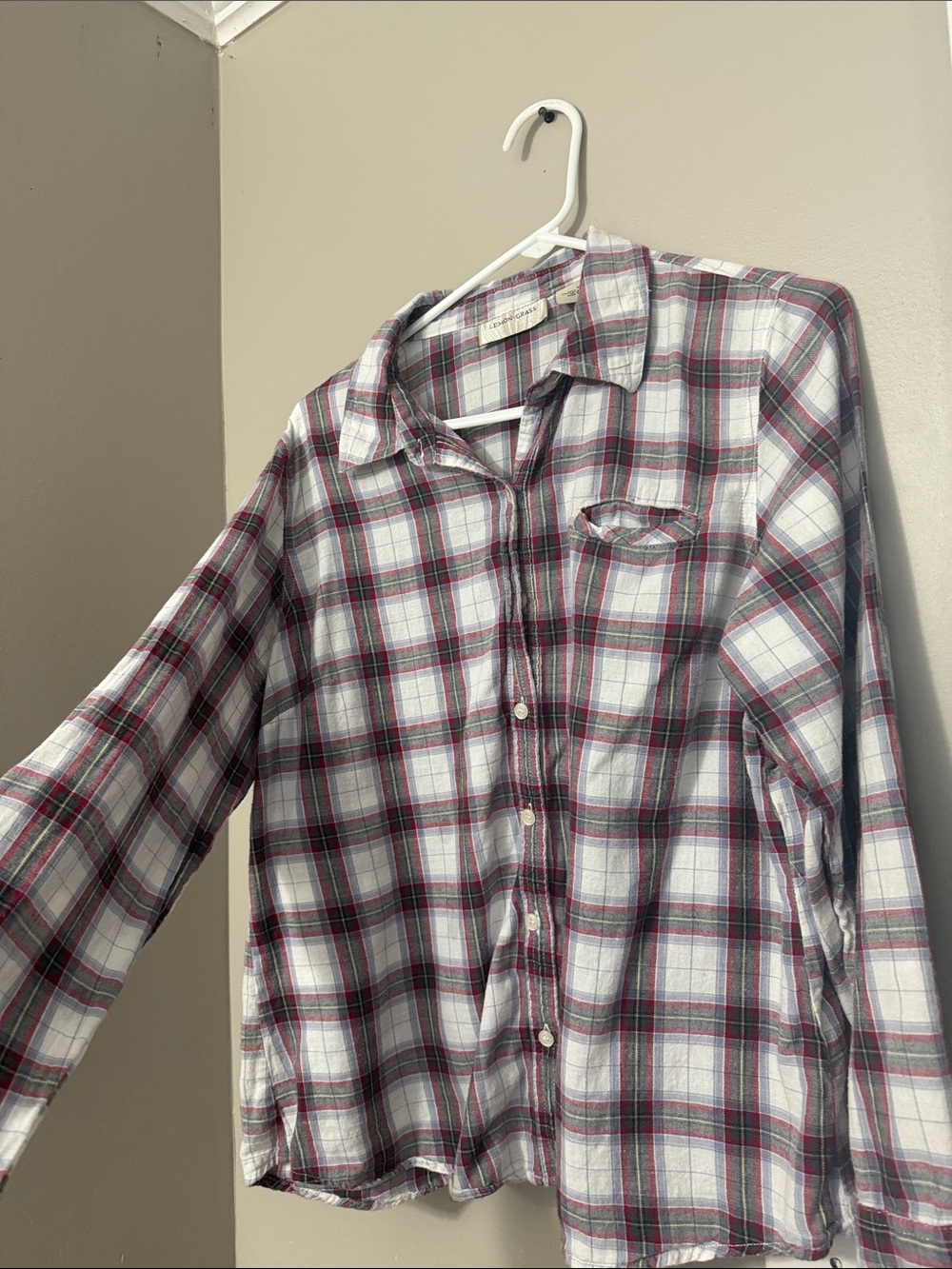 Men's Plaid Button-Down Shirt - White with Burgundy & Gray